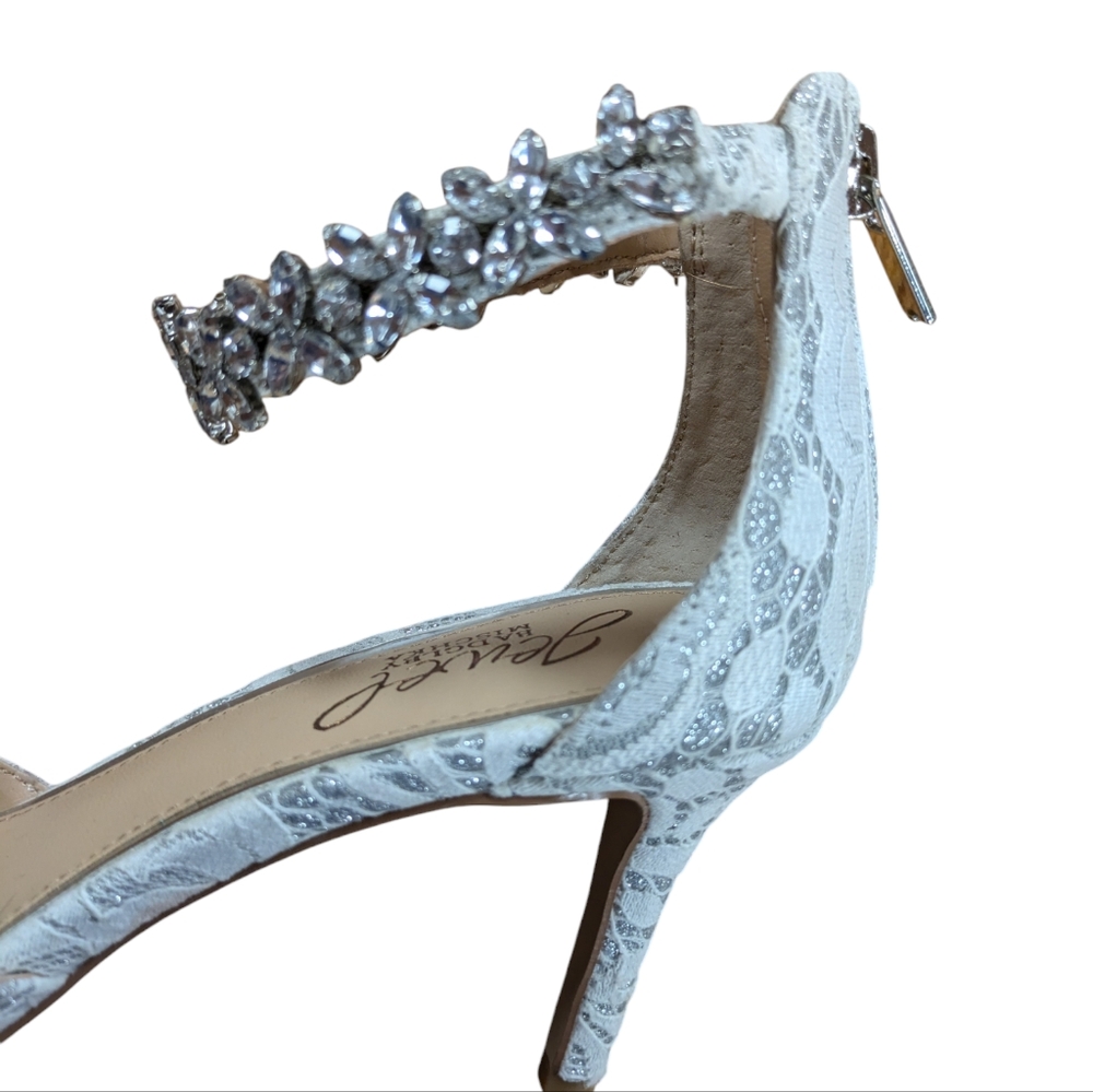 Jewel Badgley Mischka Lace d'Orsay Heels with Crystal Ankle Strap Size 6 Wedding - Picture 6 of 14